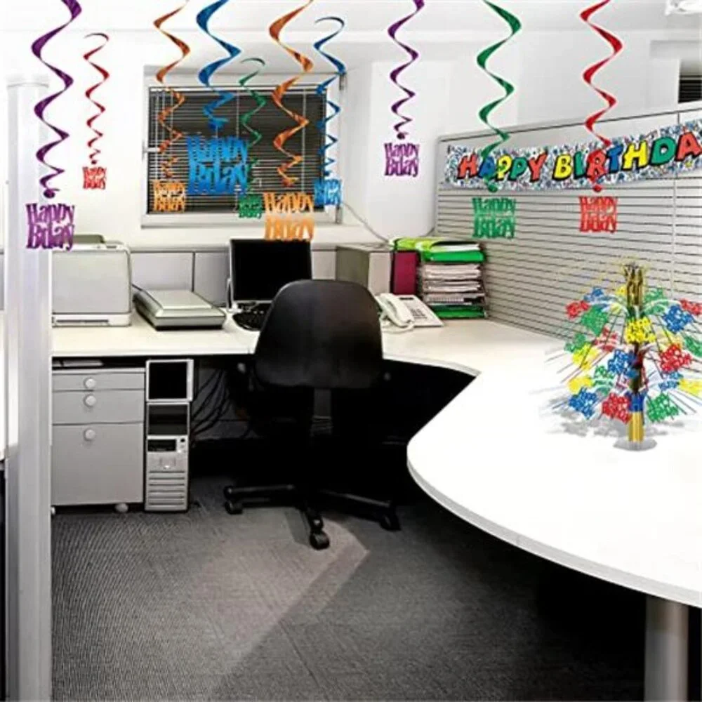 Happy Birthday Whirls Hanging Swirl Decorations Metallic Foil Party Decor Set